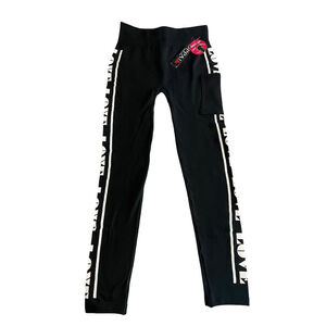 OPPA! Leggings Womens Size S Black Graphic Love Ankle Soft Knit Phone Pocket